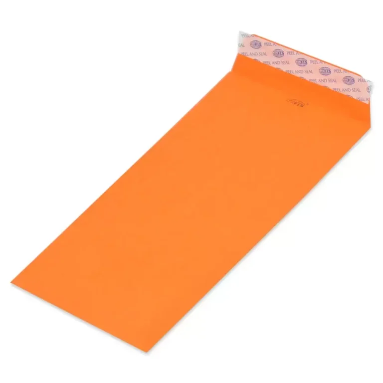 FIS Pack of 50 FIS Neon Color Envelopes, 80 GSM, Peel and Seal, Size 9 X 4 Inch, Color Orange