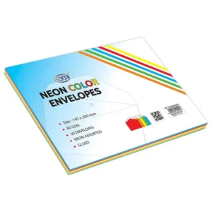FIS Color Envelopes, Glued, Neon 5 Assorted Colors, Pack of 50 Pcs. 145 x 200 mm, 80 GSM – FSEC8025G5B50