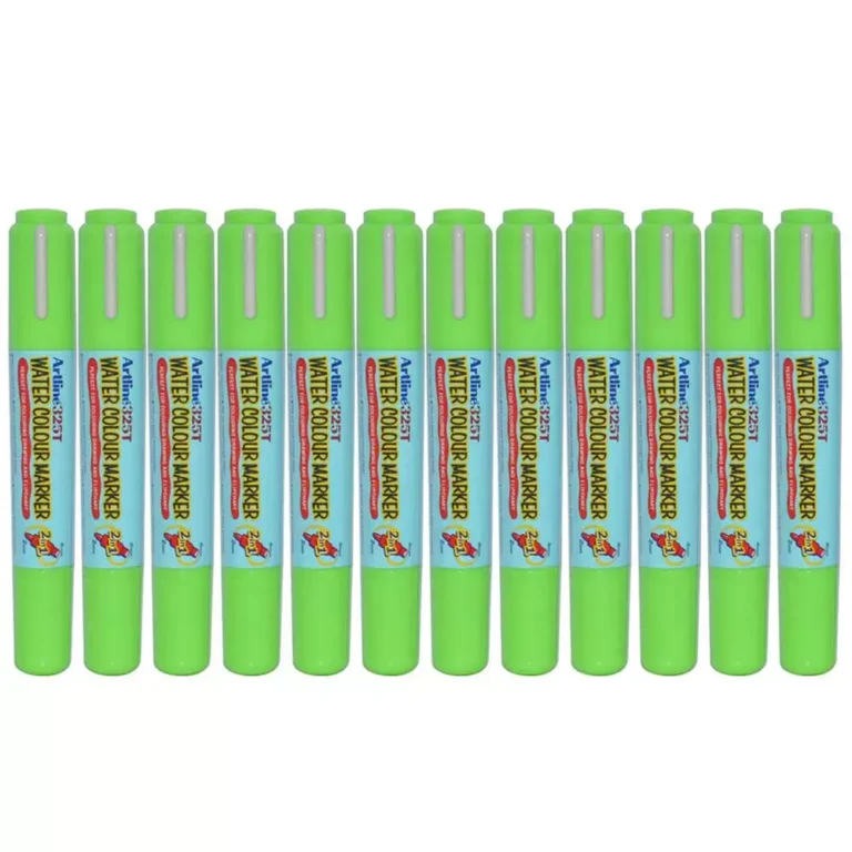 Artline 325T 2in1 Water Colour Markers 2.0mm-5.0mm, Pack of 12 Pcs, Yellow Green Color, Acrylic Fibre Tip – ARMK325YGR