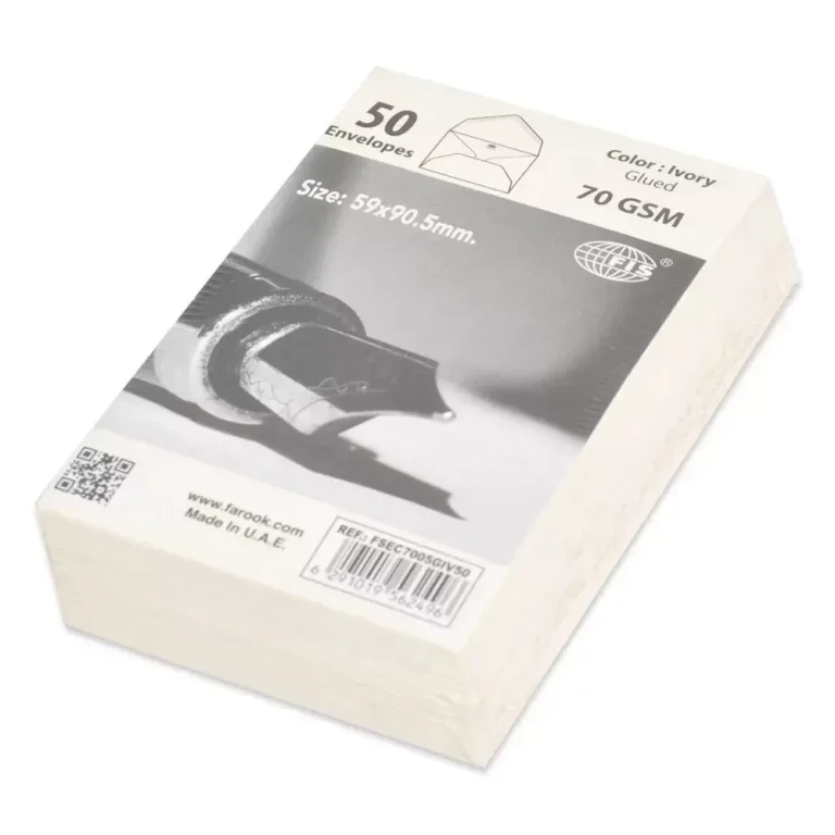 FIS Pack of 50 Color Envelopes 70 GSM, Size 59 X 90.5mm, Glued, Color Ivory