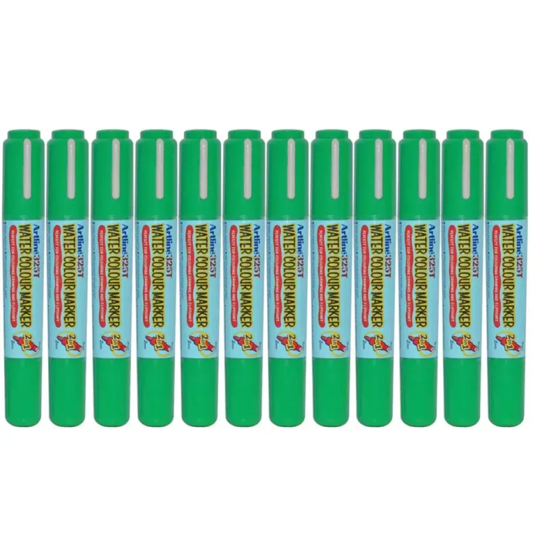 Artline 325T 2in1 Water Colour Markers 2.0mm-5.0mm, Pack of 12 Pcs, Green Color, Acrylic Fibre Tip – ARMK325GR