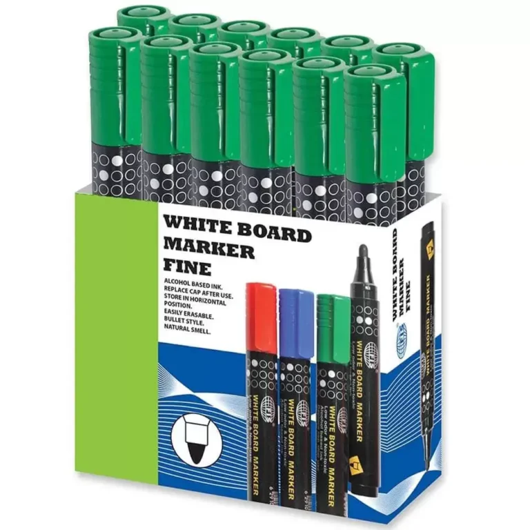 FIS FSMKWF04GR Whiteboard Markers, Fine, Green, 12 pieces