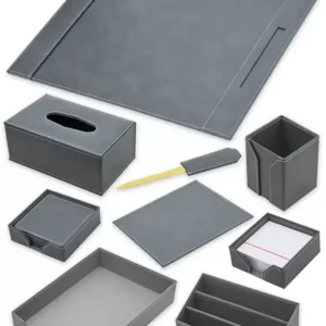 FIS FSDSEXB221GY Bonded Leather Desk Set, 9 Pieces, Grey