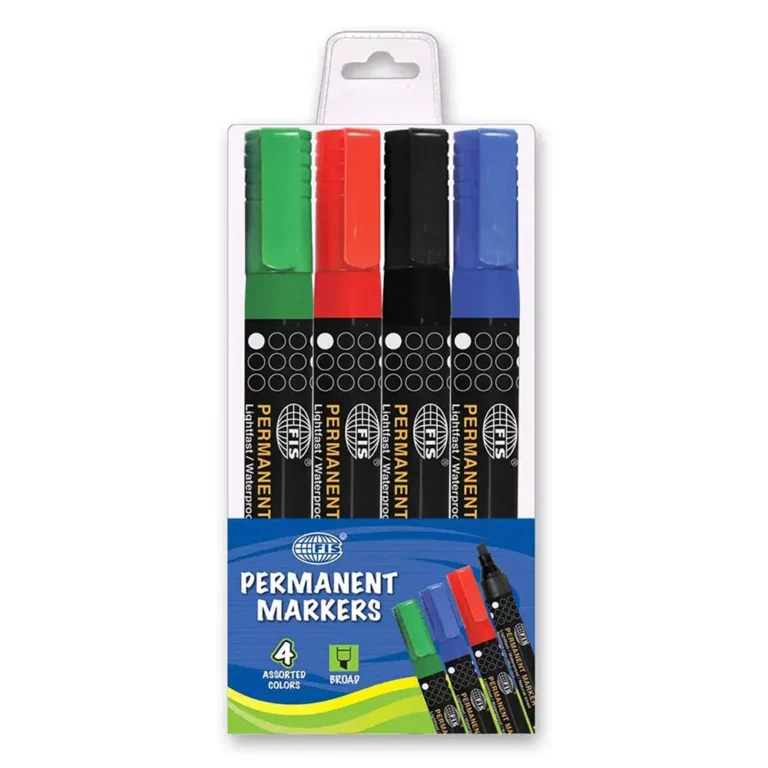 FIS FSMKPB04-4 Permanent Markers, Broad Tip, Pack of 4, Assorted
