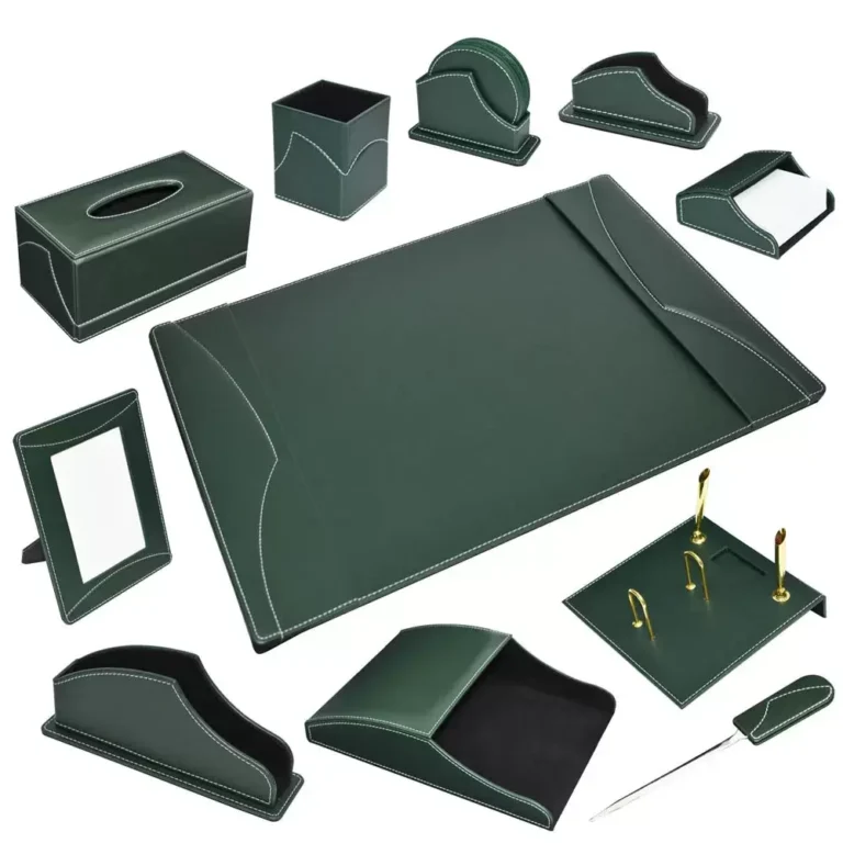 FIS FSDS183GR Desk Set, Italian PU, Green