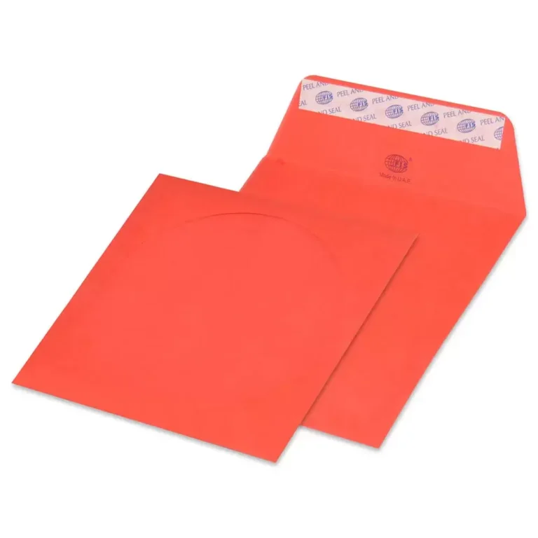 FIS Pack of 25 Color CD Envelopes, 80 GSM, Peel and Seal, Size 125 X 125 mm, Round Window, Color Bright Red