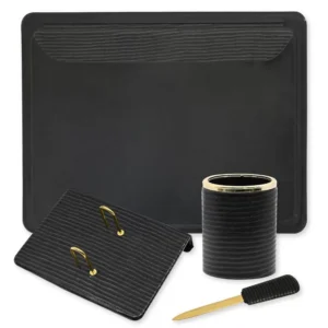 4 Pieces Desk Sets (Desk Blotter, Desk Calendar Stand, Letter Opener, Pen Holder) Colour Lizard Black – UADS081BK