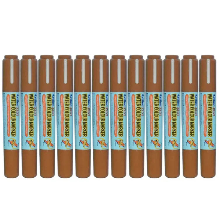 Artline 325T 2in1 Water Colour Markers 2.0mm-5.0mm, Pack of 12 Pcs, Brown Color, Acrylic Fibre Tip – ARMK325BR
