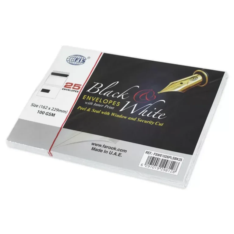 FIS Black & White Envelope Peel & Seal with Inner Print, Security Cut, Left Window, Pack of 25 Pcs. C5 (162 x 229 mm), 100 GSM – FSWE1026PLSBK25