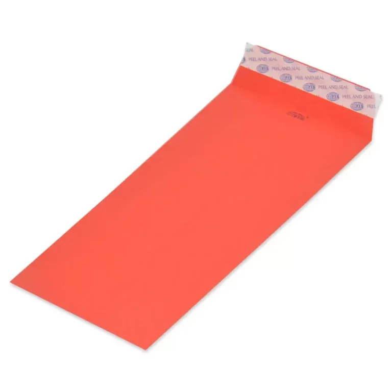 FIS Pack of 50 Neon Color Envelopes, 80 GSM, Peel and Seal, Size 9 X 4 Inch, Color Red
