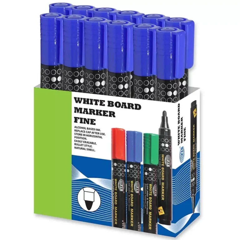 FIS FSMKWF04BL Whiteboard Markers, Fine, Blue, 12 pieces
