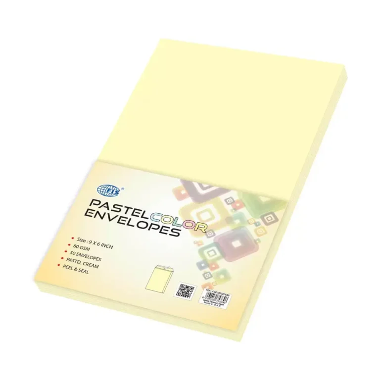FIS Pack of 50 Pastel Color Envelopes, 80 GSM, Peel and Seal, Size 9 X 6 Inch, Color Cream