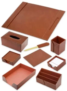 FIS Executive Desk sets, Bonded Leather, Brown Set of 9 Pieces -FSDSEXB221BR