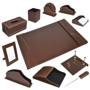 11-Piece FIS Executive Desk Set Italian PU, Dark Brown – FSDS183DBR