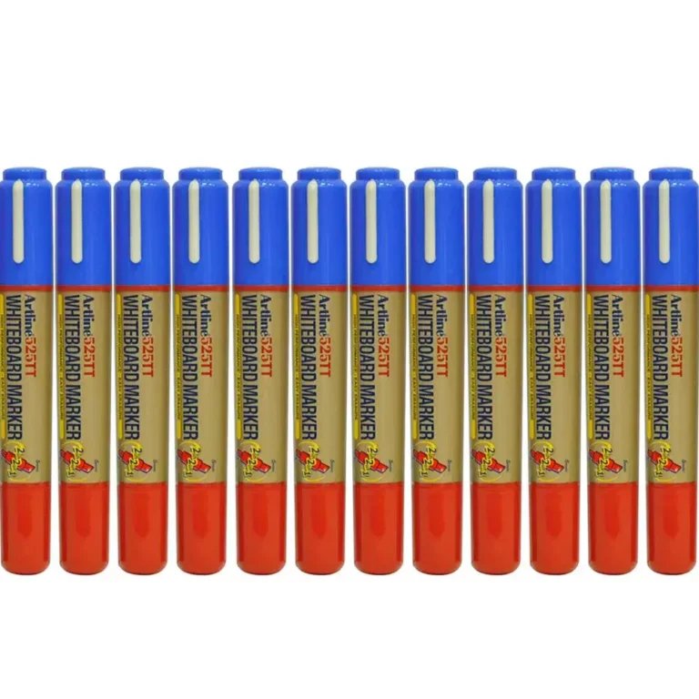 Artline 525T 2in1 Whiteboard Markers 2.0mm-5.0mm, Pack of 12 Pcs, Blue/Red Colors, Polyester Fibre Tip – ARMK525TBLRE