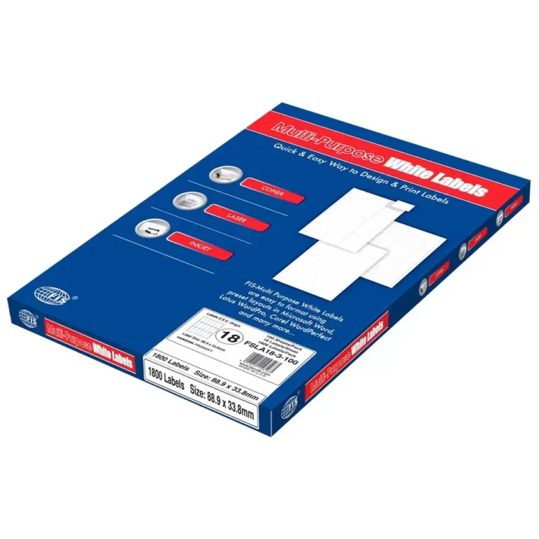 FIS FSLA2-100 A4 White Laser Labels, 210 × 148.5 mm, 2/Sheet, 100 Sheets