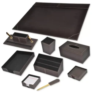 9-Piece FIS Executive Desk Set Italian PU, Dark Brown – FSDS172DBR