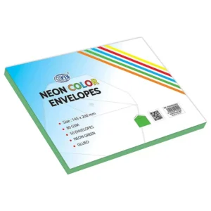 FIS Color Envelopes, Glued, Neon Green Colors, Pack of 50 Pcs. 145 x 200 mm, 80 GSM – FSEC8025GGR50