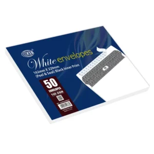 FIS White Envelope Peel & Seal, Black Inner Print, Pack of 50 Pcs. C5 (162 X 229 mm), 100 GSM – FSWE1026PBD50