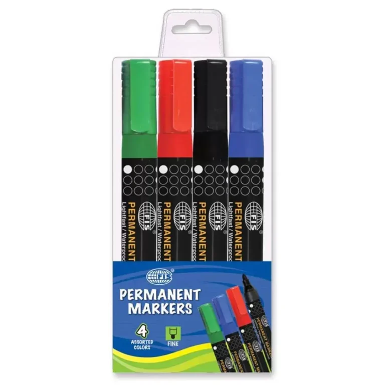 FIS FSMKPF04-4 Permanent Markers, Fine Tip, Pack of 4, Assorted