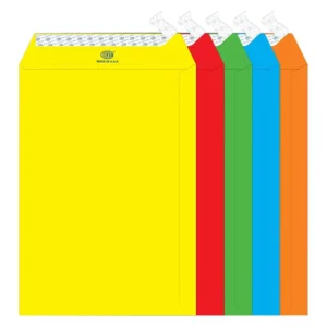 FIS Color Envelopes Peel & Seal, Neon Colors, Pack of 50 Pcs. 5 Assorted Colors Color, 10 x 7 Inch, 80 GSM – FSEC8033P5B50