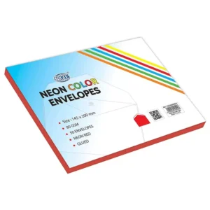 FIS Color Envelopes, Glued, Neon Red Colors, Pack of 50 Pcs. 145 x 200 mm, 80 GSM – FSEC8025GRE50