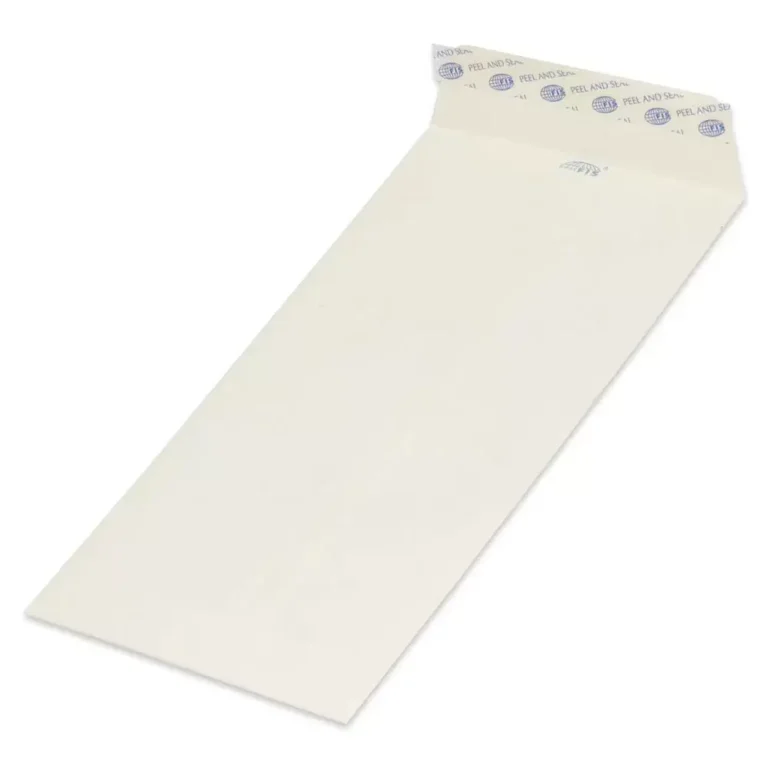FIS Pack of 50 Executive Laid Paper Envelopes, 100 GSM, Peel and Seal, Size 9 X 4 Inch, Color Camelle White