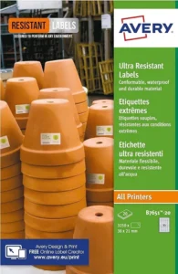 B7651 – AVERY ULTRA RESISTANT LABEL, 38X21MM, 65 LABEL PER SHEET, 20 SHEETS IN A PACK