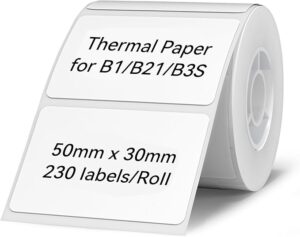 NIIMBOT Labels for B1/B21/B3S Label Maker, 50X30 mm (1.97” x 1.18”) 230 Tapes/Roll, Thermal Label Tape, Waterproof, Oil-Proof for Home Office Small Business Labeling Tape Replacement