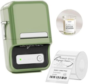 NIIMBOT B21 Mini Thermal Inkless Label Maker Compatible with iOS and Android, for Home Organization, Business, Barcode, QR Code, with 1 Pack of 50x30mm, Green