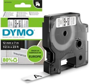 Dymo 45013 D1 Label Tape – 12mm x 7m, Black on White | For Dymo Label Printers