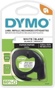 DYMO LetraTag Paper Labels | Authentic | 12 mm x 4 m Roll | Black Print on White | Self-Adhesive Multipurpose Labels for LetraTag Label Makers