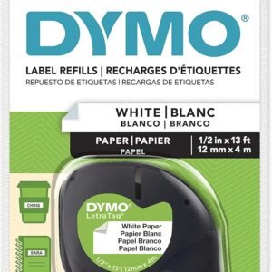 DYMO LetraTag Paper Labels | Authentic | 12 mm x 4 m Roll | Black Print on White | Self-Adhesive Multipurpose Labels for LetraTag Label Makers
