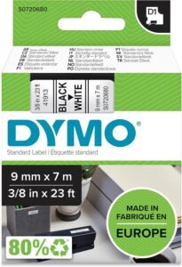 Dymo Tape 9Mx7M White D1 Standard Labelling 9MM X 7M Black On White, Black/White, V150221, Pack Of 1