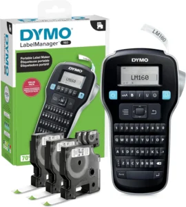 Dymo LabelManager 160 Label Maker Starter Kit | Portable Label Printer | With 3 Rolls of DYMO D1 Label Tape | QWERTY Keyboard | Ideal for Home or Office Use