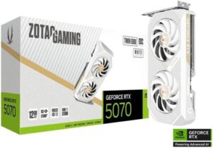 ZOTAC GAMING GeForce RTX 5070 Twin Edge OC Graphics Card, 12GB GDDR7 192-Bit Memory, 2542 MHz Engine Clock, 28 Gbps Memory Clock, 6144 CUDA Cores, PCI Express 5.0 x16, White | ZT-B50700Q-10P