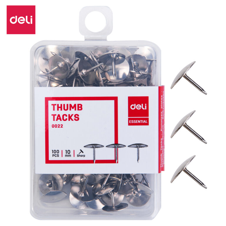Deli Silver Thumb Tacks, 100 Pieces