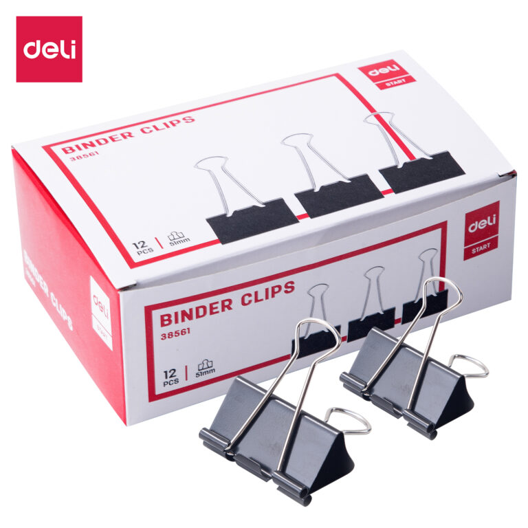 Deli Black Binder Clips, 51 mm, Pack of 12