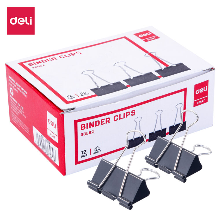 Deli E38562 Black Binder Clips, 41 mm, Pack of 12