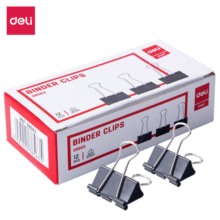 Deli E38563 Black Binder Clips, 32 mm, Pack of 12