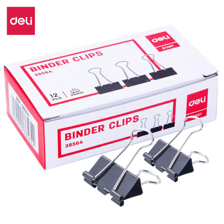 Deli E38564 Black Binder Clips, 25 mm, Pack of 12