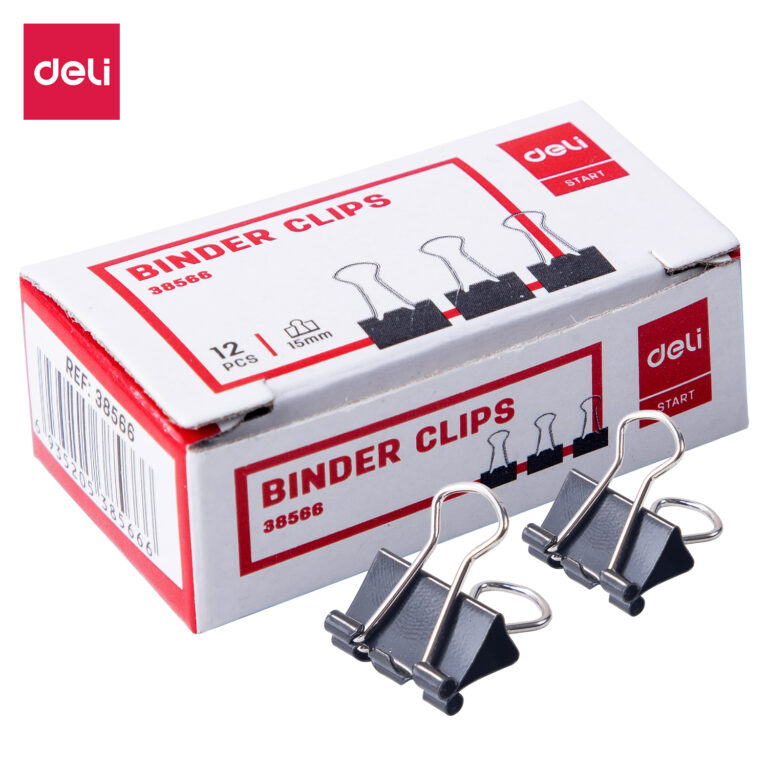 Deli Black Binder Clips, 15 mm, Pack of 12