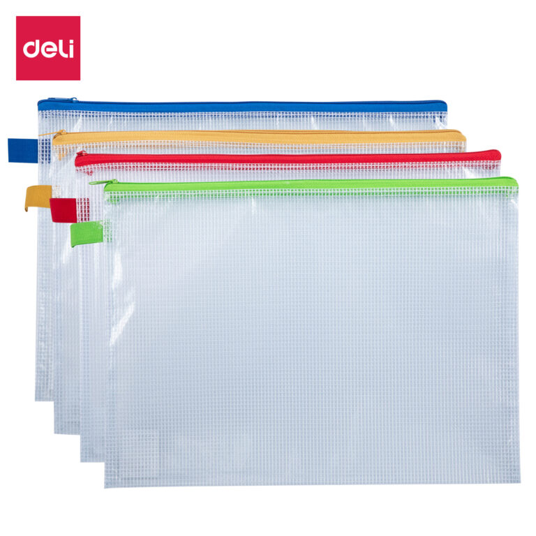 Deli E5596 A4 Mesh Document Zip Bag, Assorted Colours