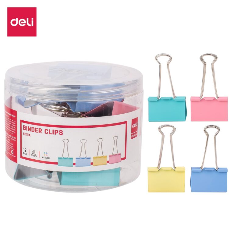 Deli E8551A Colour Binder Clips, 50mm, Pack of 12