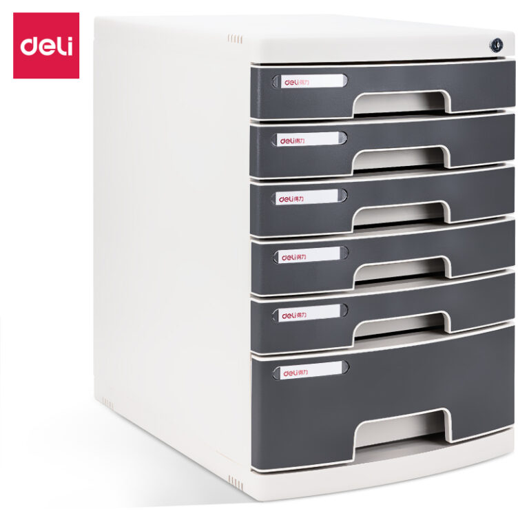 Deli 8876 6-Drawer Lockable Desktop File Cabinet, Blue Fronts