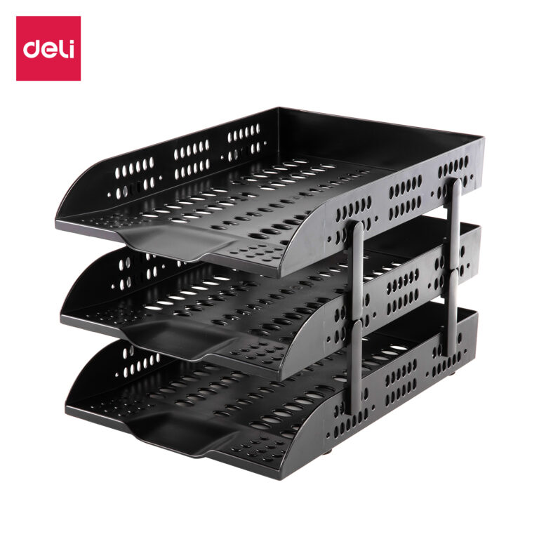 Deli PVC 3 Tier Document Tray (Black)