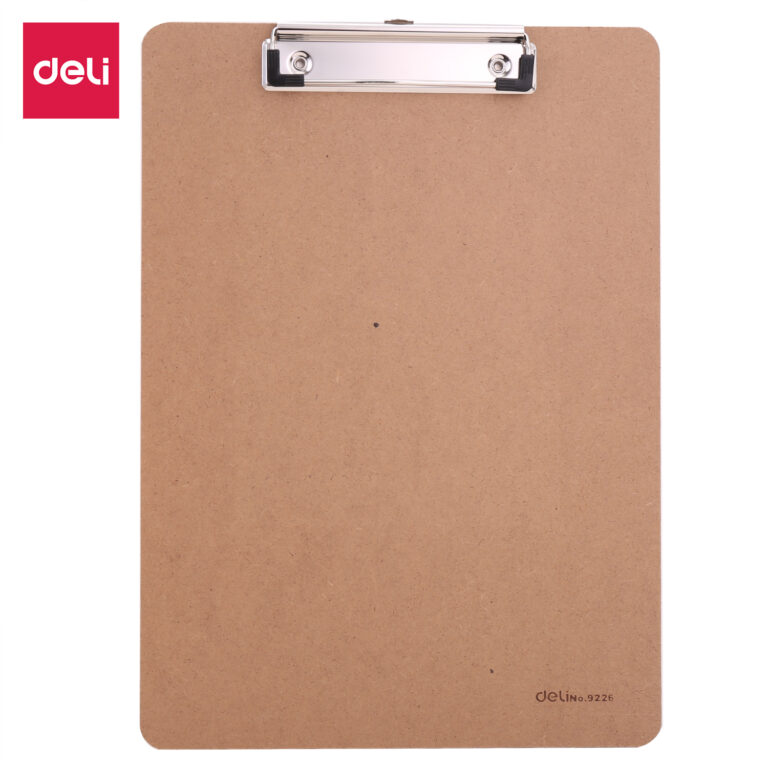 Deli 9226 A4 Clipboard, Brown, Low-profile metal clip