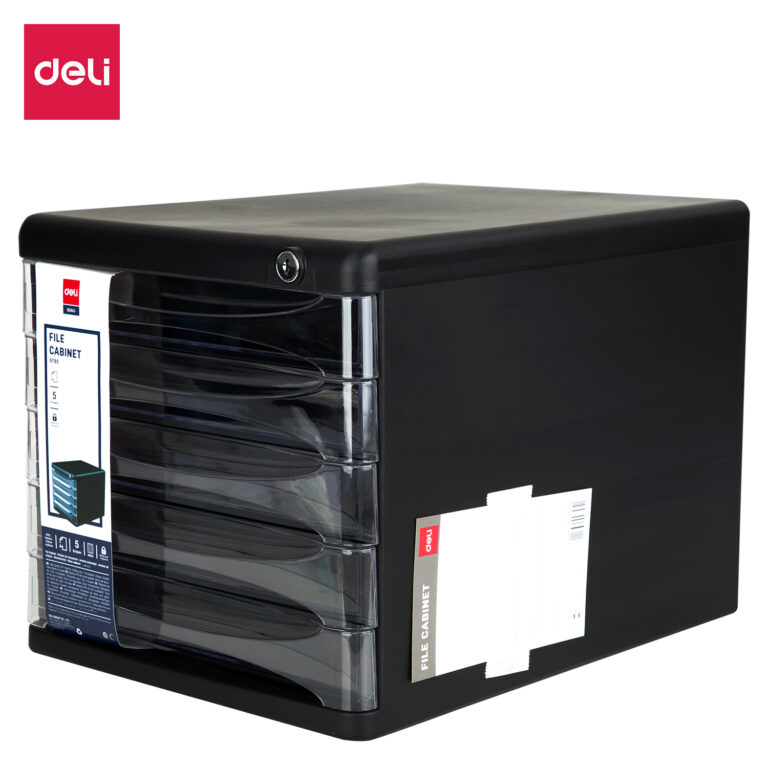 5 Drawer Cabinet With Lock (Black and Grey) Deli