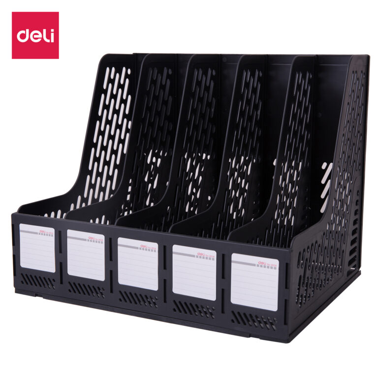 Deli 9838 5-Compartment Magazine Holder, Black, 340 × 255 × 270 mm