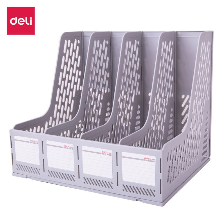 Deli 4-Compartment Magazine Holder, Grey, 326 × 275 × 257 mm